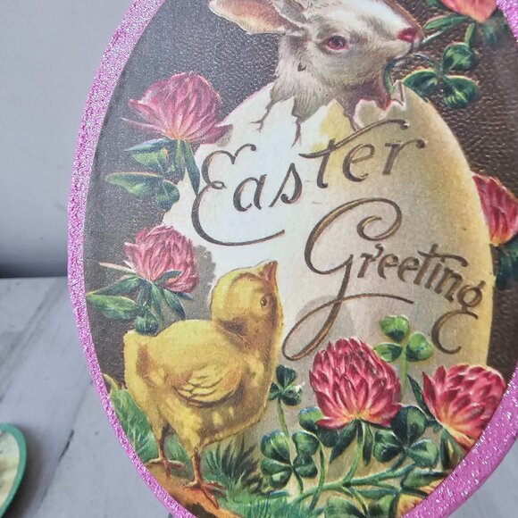 Shabby chic vintage style Easter egg sign glitter rabbit chicken girl unique set - Picture 9 of 10